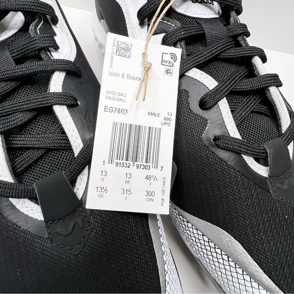 Adidas Men’s Icon 6 Bounce Metal Cleats Black/White Size 13.5 - Picture 5 of 9